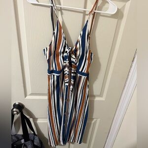 Striped Sleeveless Dress with Tie Front